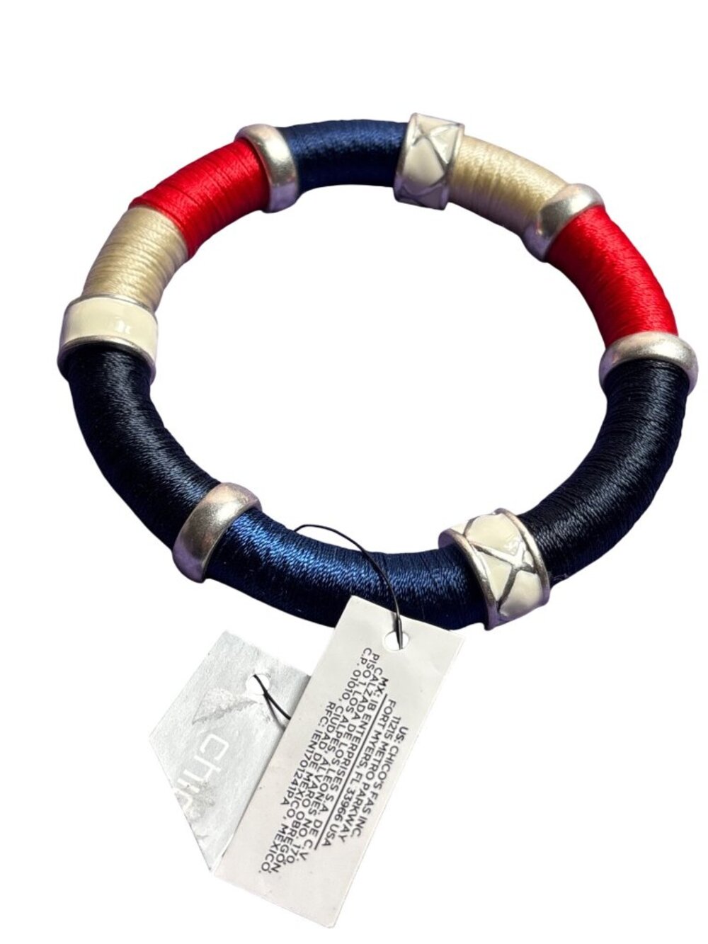 Chico's Bangle Bracelet Thread Wrapped Multicolor Nautical Cream Enamel 8.5 New